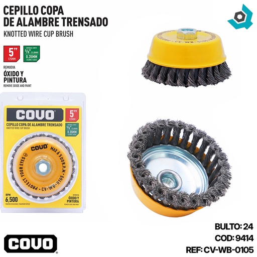[9414] DISCO CEPILLO COPA DE ALAMBRE 5" X 5/8" COVO