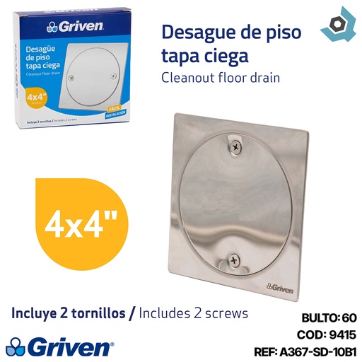 [9415] DESAGUE DE PISO 4" X 4" TAPA CIEGA GRIVEN