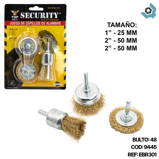 [9445] DISCO CEPILLOS DE ALAMBRE 3 PIEZAS SECURITY