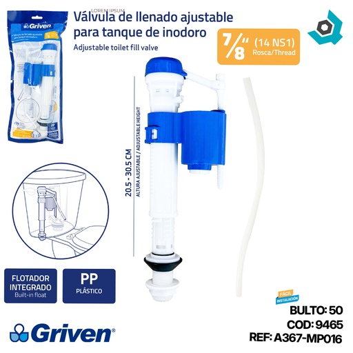 [9465] VALVULA DE LLENADO PARA TANQUE DE INODORO GRIVEN