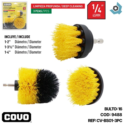 [9488] JUEGO DE CEPILLOS DE LIMPIEZA 3 PZAS COVO