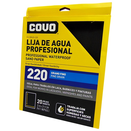[9498] LIJA DE AGUA 9" X 11" GRANO 220 FINO COVO