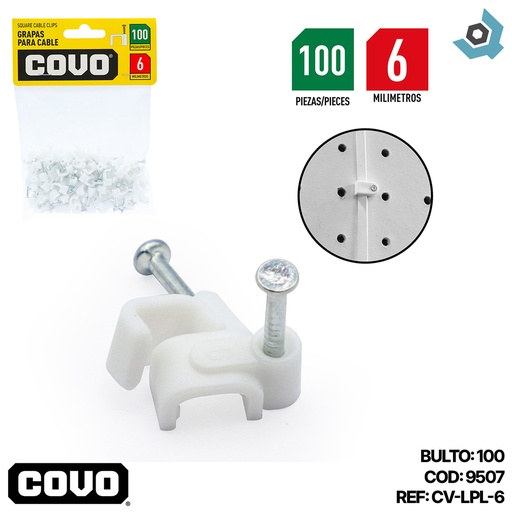 [9507] GRAPAS PARA CABLES 6MM BLANCO COVO