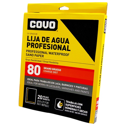 [9519] LIJA DE AGUA 9" X 11" GRANO 80 GRUESO COVO