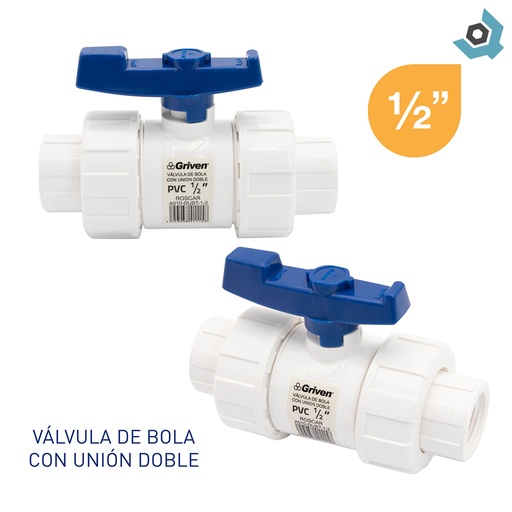 [9541] VALVULA 1/2" DE PVC CON ROSCA UNION DOBLE GRIVEN