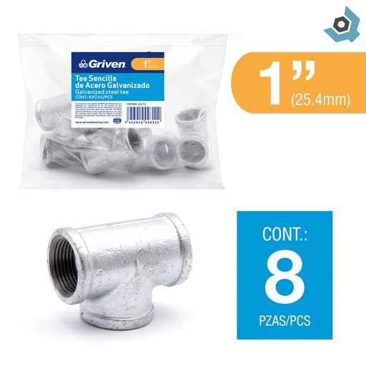 [9551] TEE 1" DE ACERO GALVANIZADO SENCILLA HR GRIVEN