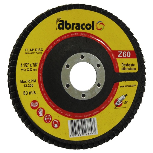 [9583] DISCO ABRASIVO 4 1/2" X 7/8" T29 ZR GRANO 60 ABRACOL