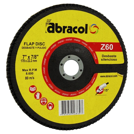 [9585] DISCO ABRASIVO 7" X 7/8" T29 ZR GRANO 60 ABRACOL