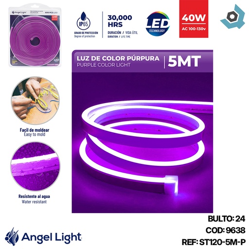 [9638] TIRA DE LUZ LED 5 METROS PURPURA ANGEL LIGHT