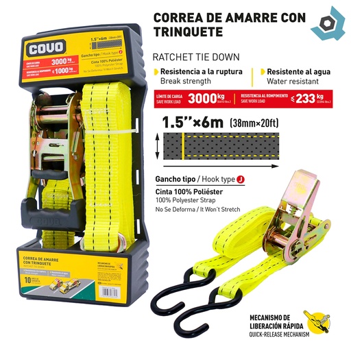 [9742] CORREA DE AMARRE CON TRINQUETE 3000KG X 6M COVO