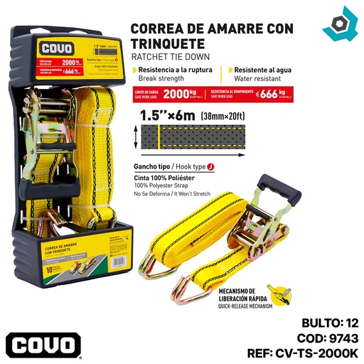 [9743] CORREA DE AMARRE CON TRINQUETE 2000KG X 6M COVO