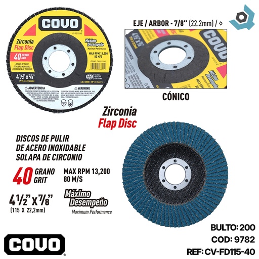 [9782] DISCO ABRASIVO 4 1/2" GRANO 40 PARA PULIR COVO