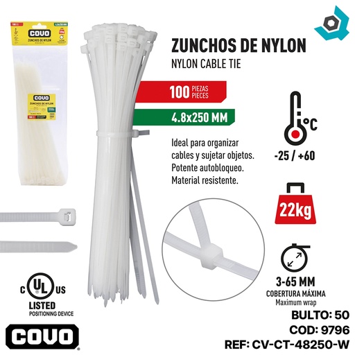 [9796] TIRRAJE NYLON BLANCO 4.8-250MM COVO