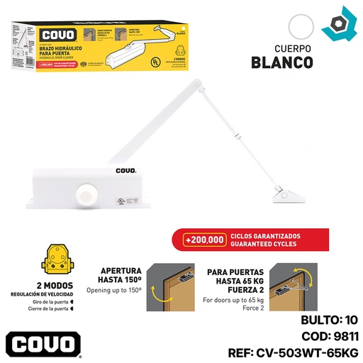 [9811] BRAZO HIDRAULICO PARA PUERTAS 65KG BLANCO COVO