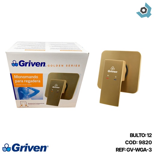 [9820] LLAVE PARA DUCHA 1/2" DORADA MONOMANDO GRIVEN GOLD