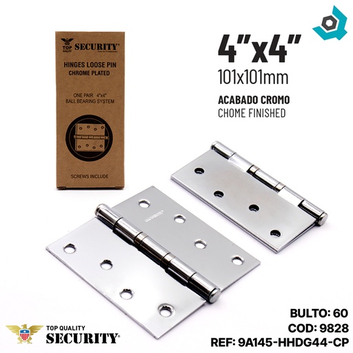 [9828] BISAGRA NUDO 4" X 4" CROMADA SECURITY