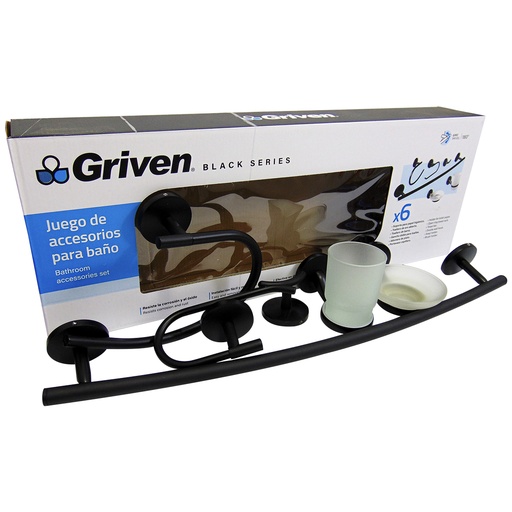 [9832] JUEGO DE ACCESORIOS PARA BANO 6 PIEZAS GRIVEN BLACK