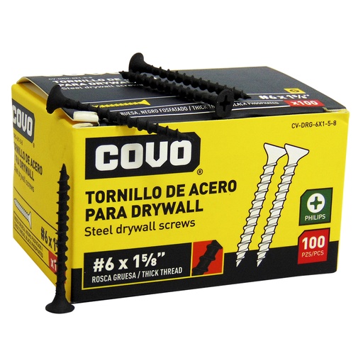 [9849] TORNILLO DRYWALL #6 X 1 5/8" ROSCA GRUESA 100PZA COVO