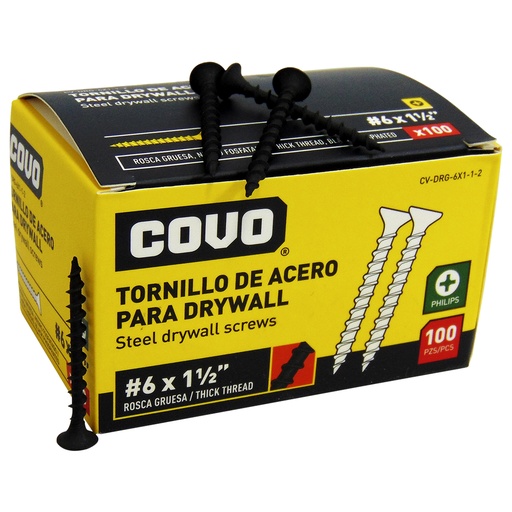 [9850] TORNILLO DRYWALL #6 X 1 1/2" ROSCA GRUESA 100PZA COVO