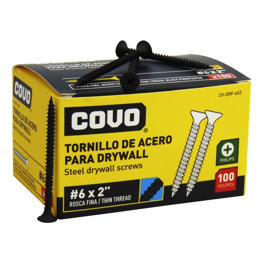 [9851] TORNILLO DRYWALL #6 X 2" ROSCA FINA 100PZA COVO