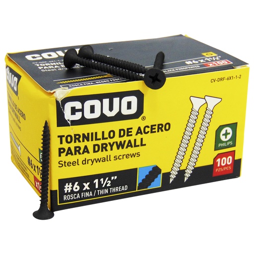 [9853] TORNILLO DRYWALL #6 X 1 1/2" ROSCA FINA 100PZA COVO