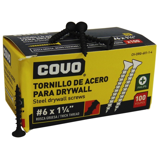[9864] TORNILLO DRYWALL #6 X 1 1/4" ROSCA GRUESA 100PZA COVO