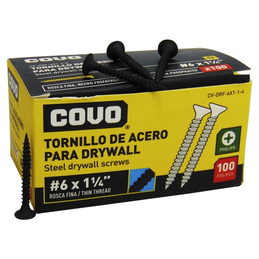 [9865] TORNILLO DRYWALL #6 X 1 1/4" ROSCA FINA 100PZA COVO