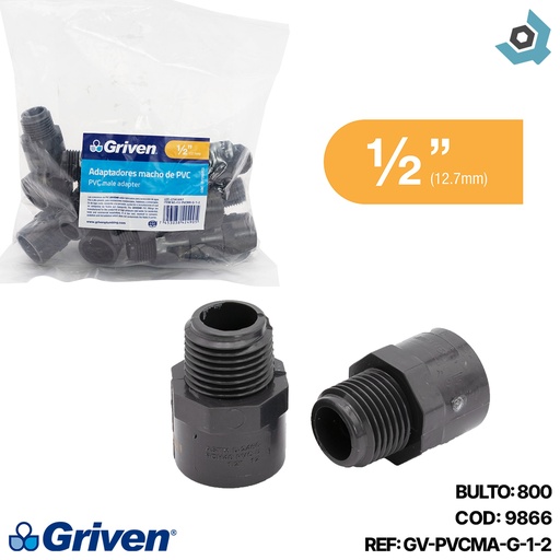 [9866] ADAPTADOR PVC 1/2" MACHO GRIS GRIVEN