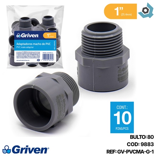 [9883] ADAPTADOR PVC 1" MACHO GRIS GRIVEN