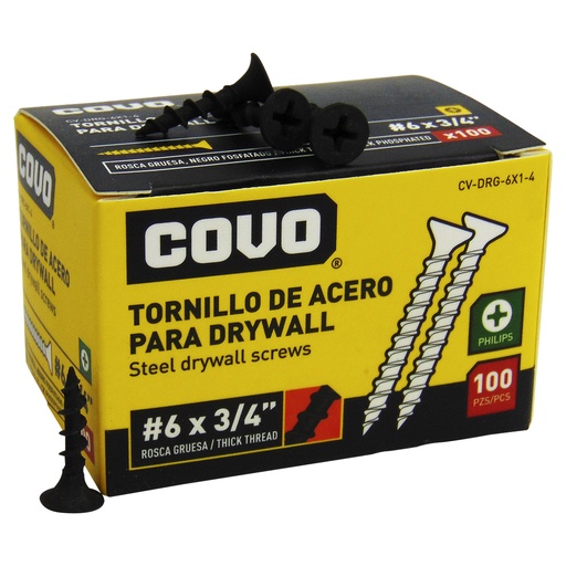 [9884] TORNILLO DRYWALL #6 X 3/4" ROSCA GRUESA 100PZA  COVO