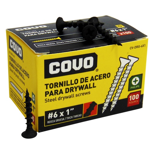 [9885] TORNILLO DRYWALL #6 X 1" ROSCA GRUESA 100PZA COVO