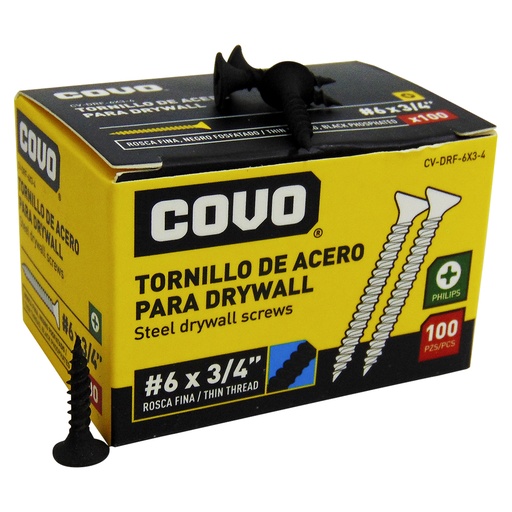 [9886] TORNILLO DRYWALL #6 X 3/4" ROSCA FINA 100PZA COVO