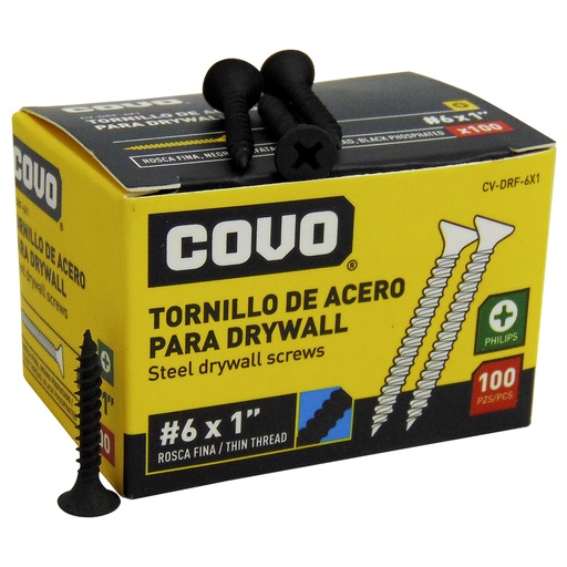 [9887] TORNILLO DRYWALL #6 X 1" ROSCA FINA 100PZA COVO