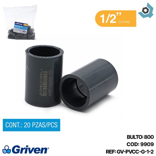 [9909] UNION PVC 1/2" SENCILLA GRIS GRIVEN