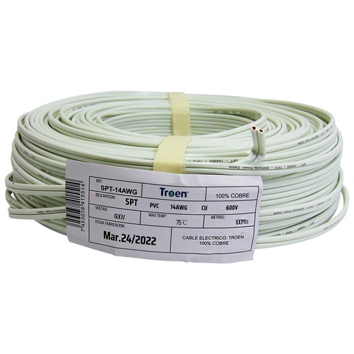 [9951] CABLE ELECTRICO 14 AWG X2 100M BLANCO TROEN