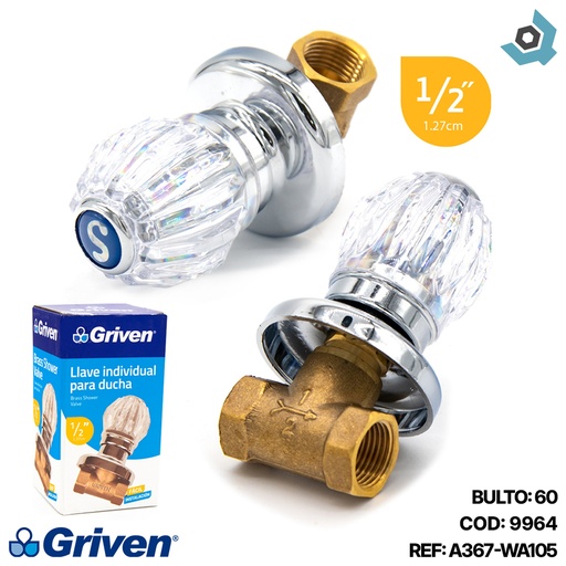 [9964] LLAVE PARA DUCHA 1/2" POMO ACRILICO GRIVEN