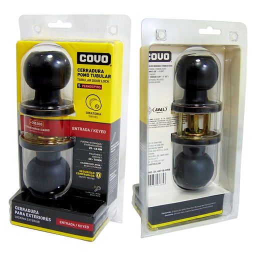 [9992] CERRADURA DE POMO PARA DORMITORIO NEGRO MATE COVO