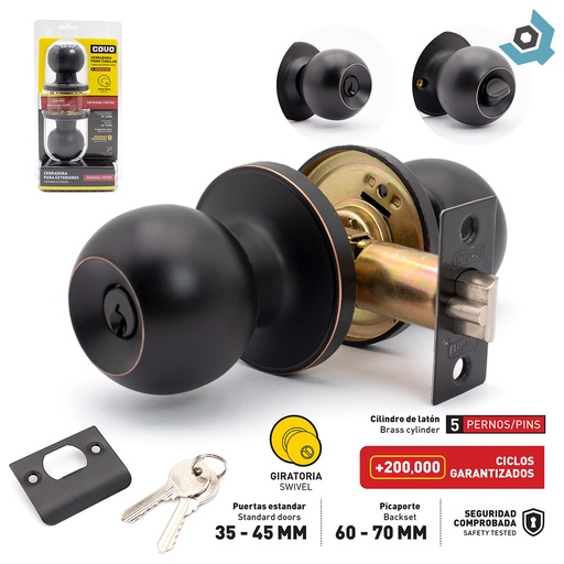 [9992] CERRADURA DE POMO PARA DORMITORIO NEGRO MATE COVO
