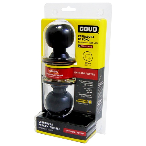 [9993] CERRADURA DE POMO PARA DORMITORIO NEGRO MATE COVO