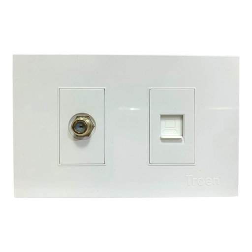 [11092] TOMA PARA CABLE COAXIAL Y RED RJ45 DE PARED BLANCO TROEN