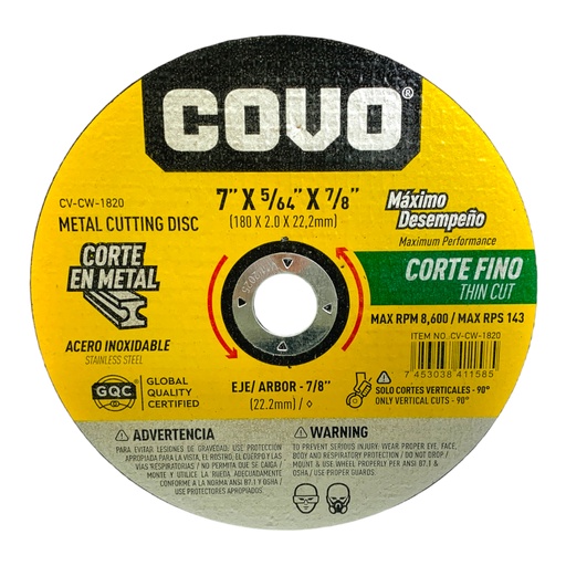 [11101] DISCO DE CORTE 7" METAL FINO COVO