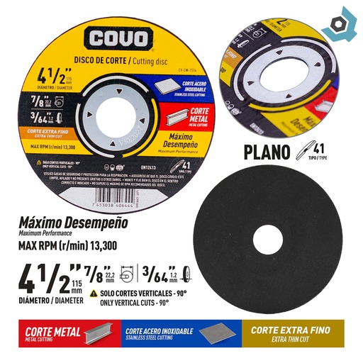 [11108] DISCO PARA CORTE EN METAL 4 1/2" EXTRA FINO COVO