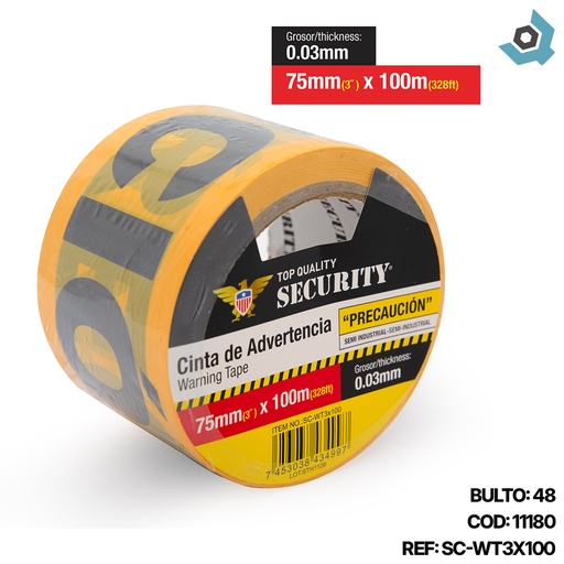 [11180] CINTA DE ADVERENCIA 3" X 100 METROS SECURITY