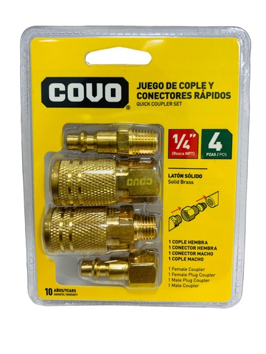 [11062] JUEGO DE COPLE Y CONECTORES RAPIDOS 1/4" 4 PIEZAS COVO