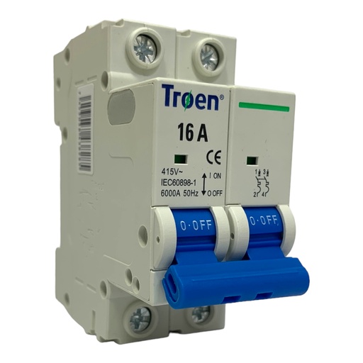 [11168] BREAKER TERMOMAGNETICO 16A 2P TIPO EUROPEO TROEN