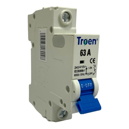 [11193] BREAKER TERMOMAGNETICO 63A 1P TIPO EUROPEO TROEN