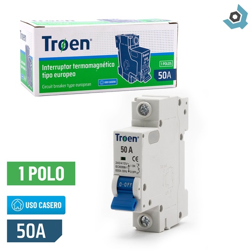 [11194] BREAKER TERMOMAGNETICO 50A 1P TIPO EUROPEO TROEN