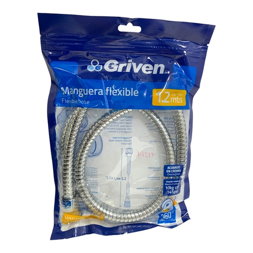 [11264] MANGUERA FLEXIBLE 1/2" 1.2 M CROMADO GRIVEN