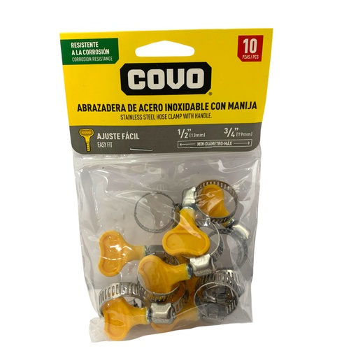 [11364] ABRAZADERA CON MANIJA 1/2" A 3/4" 10 PZAS COVO