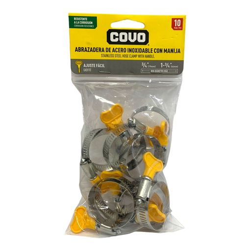 [11368] ABRAZADERA CON MANIJA 3/4" A 1-3/4" 10 PZAS COVO